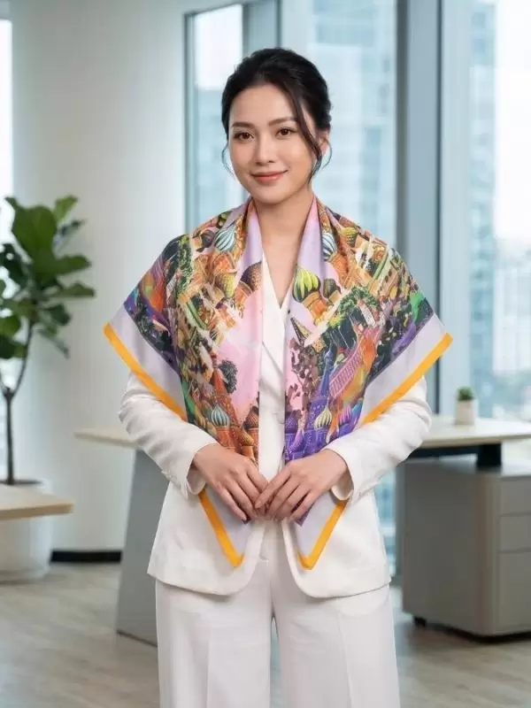 Khăn lụa tơ tằm in họa tiết nghệ thuật