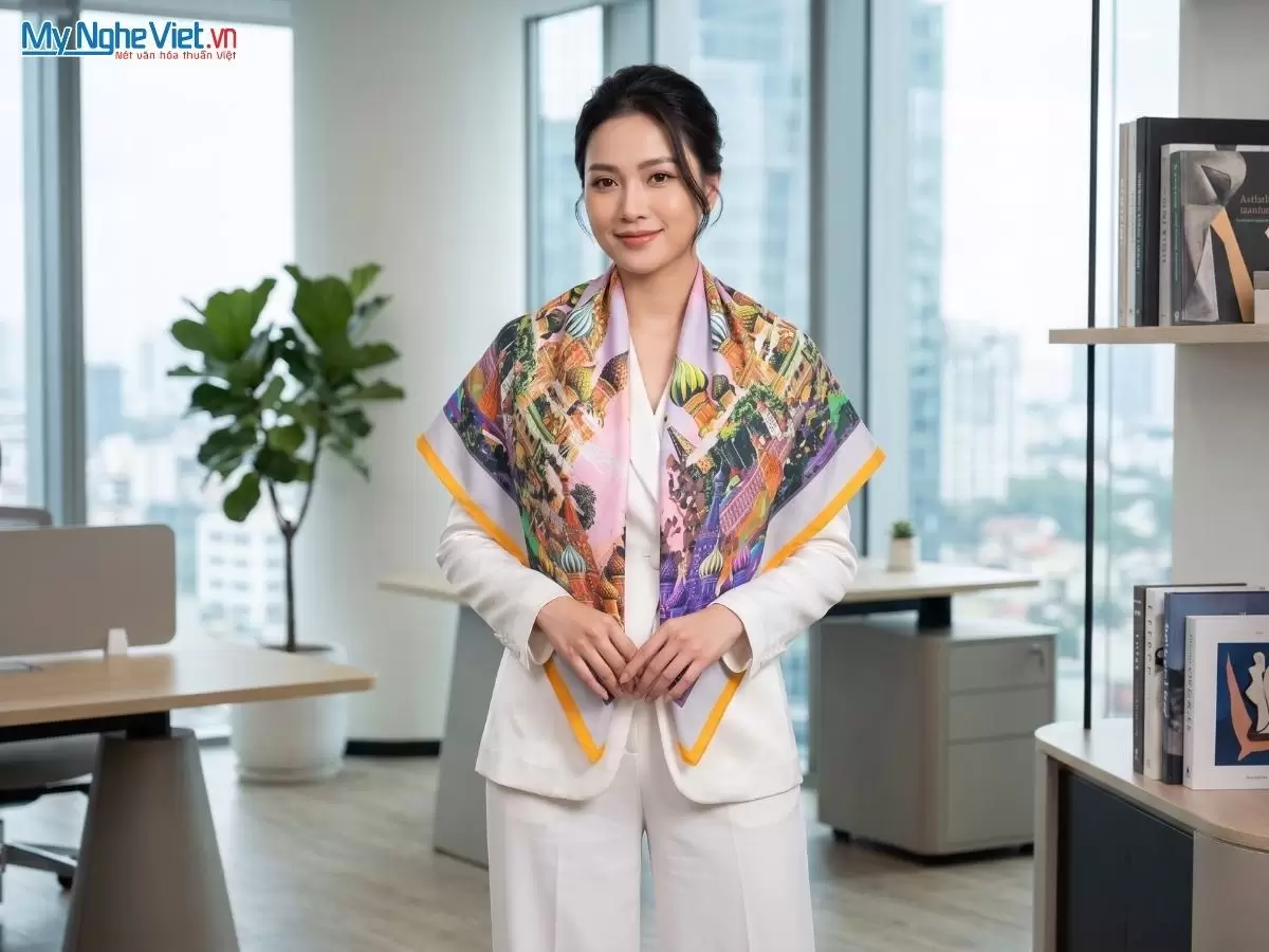 Khăn lụa tơ tằm in họa tiết nghệ thuật