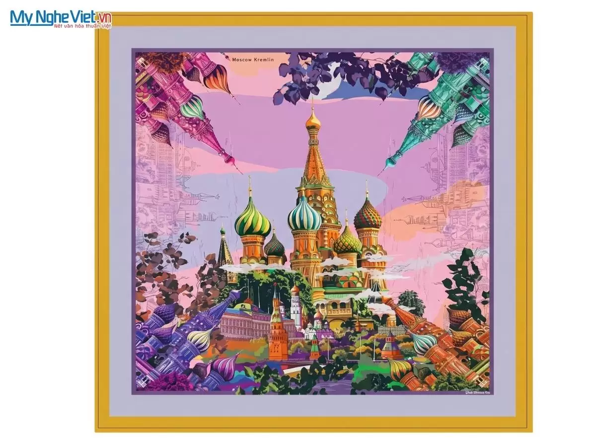 Khăn lụa tơ tằm in họa tiết nghệ thuật