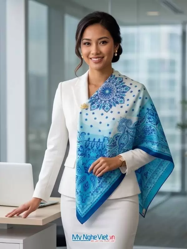 Khăn lụa tơ tằm in họa tiết nghệ thuật cao cấp