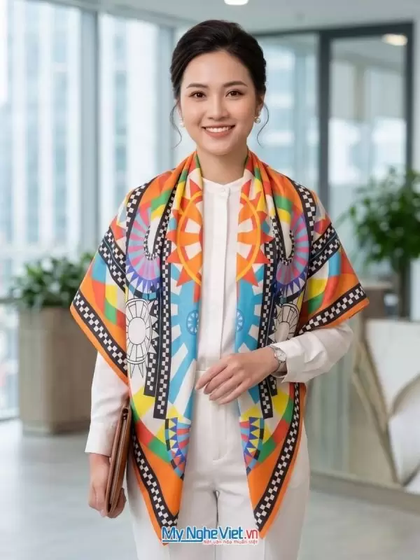 Khăn lụa tơ tằm in họa tiết nghệ thuật cao cấp