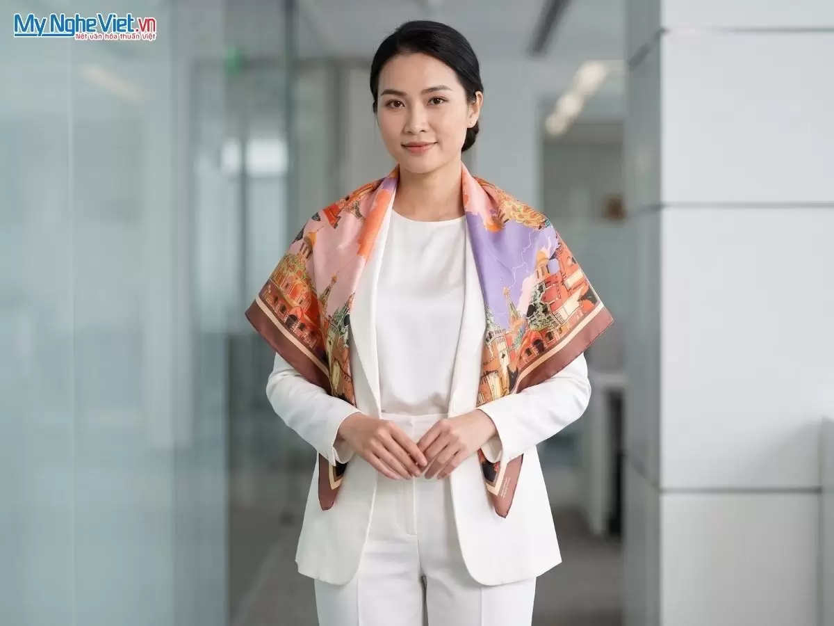 Khăn lụa tơ tằm in họa tiết nghệ thuật