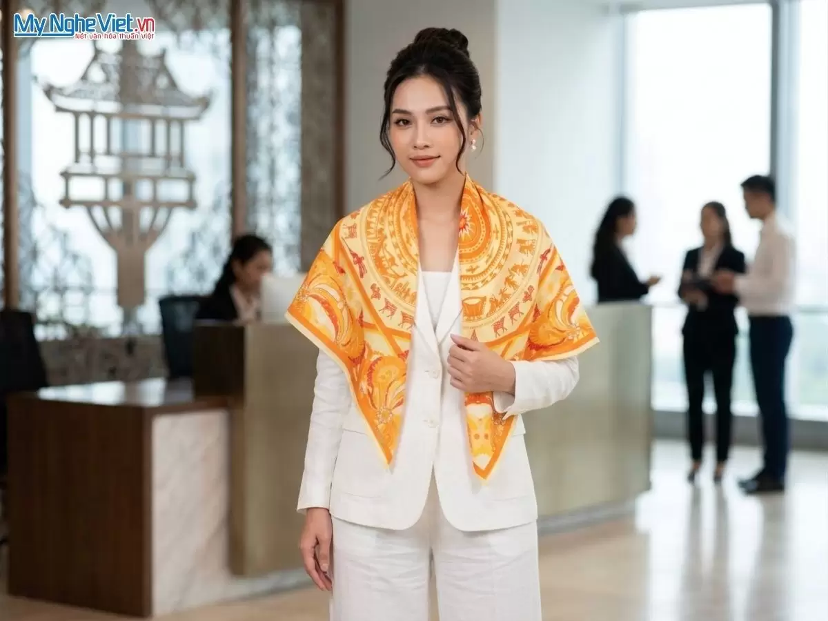 Khăn lụa tơ tằm in họa tiết nghệ thuật