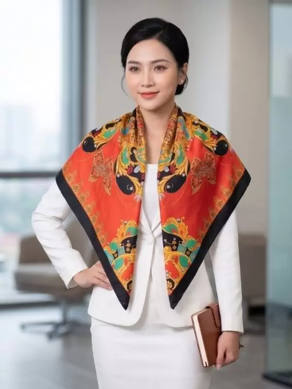 Khăn lụa tơ tằm in họa tiết nghệ thuật