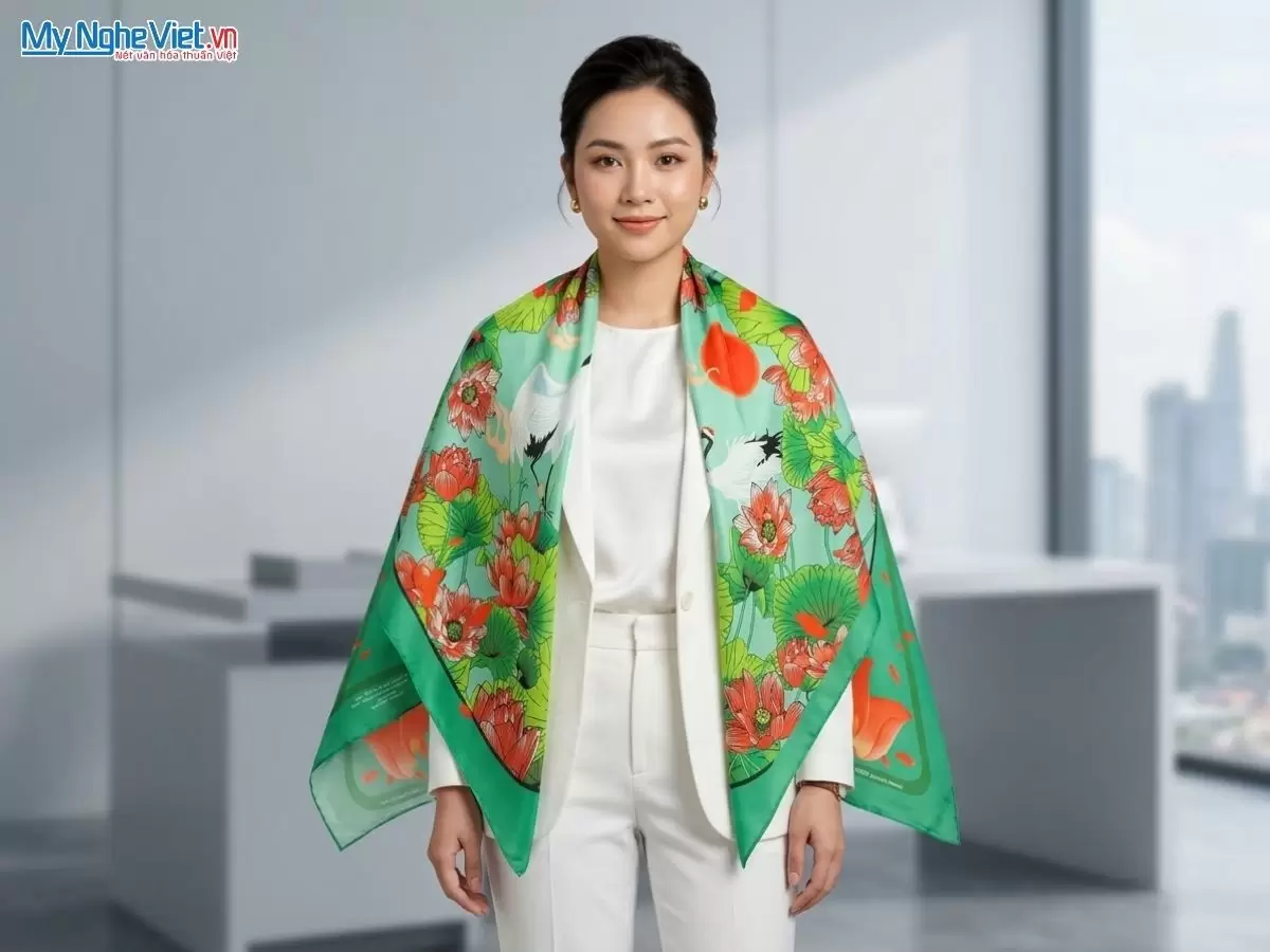 Khăn lụa tơ tằm in họa tiết nghệ thuật