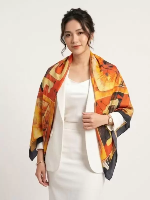 Khăn lụa tơ tằm in họa tiết nghệ thuật