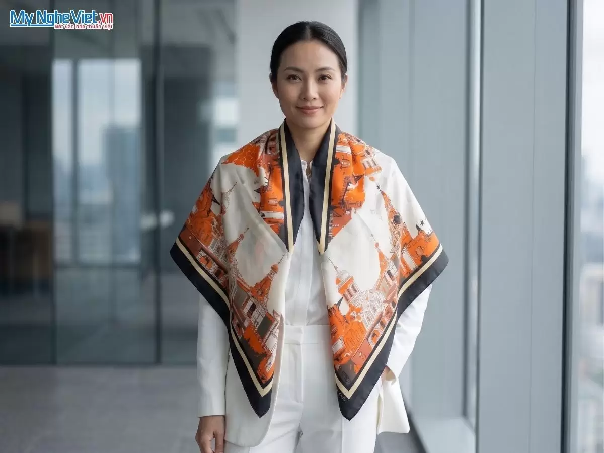 Khăn lụa tơ tằm in họa tiết nghệ thuật