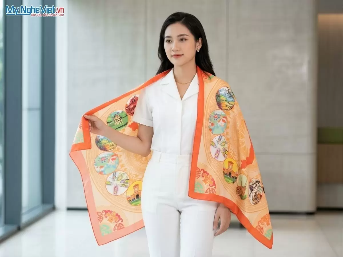 Khăn lụa tơ tằm in họa tiết nghệ thuật