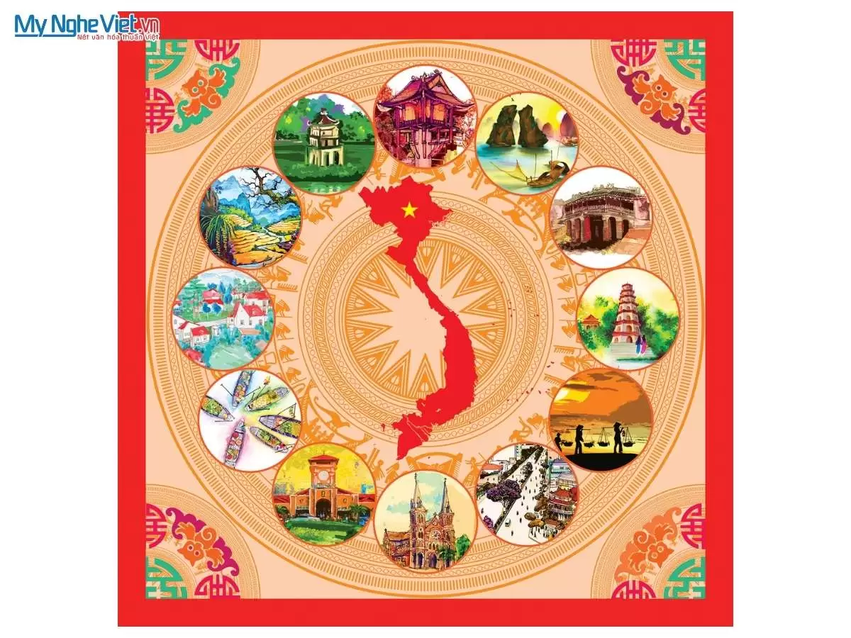 Khăn lụa tơ tằm in họa tiết nghệ thuật