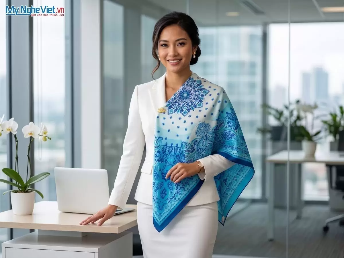 Khăn lụa tơ tằm in họa tiết nghệ thuật