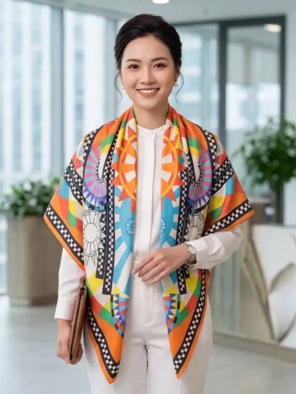 Khăn lụa tơ tằm in họa tiết nghệ thuật