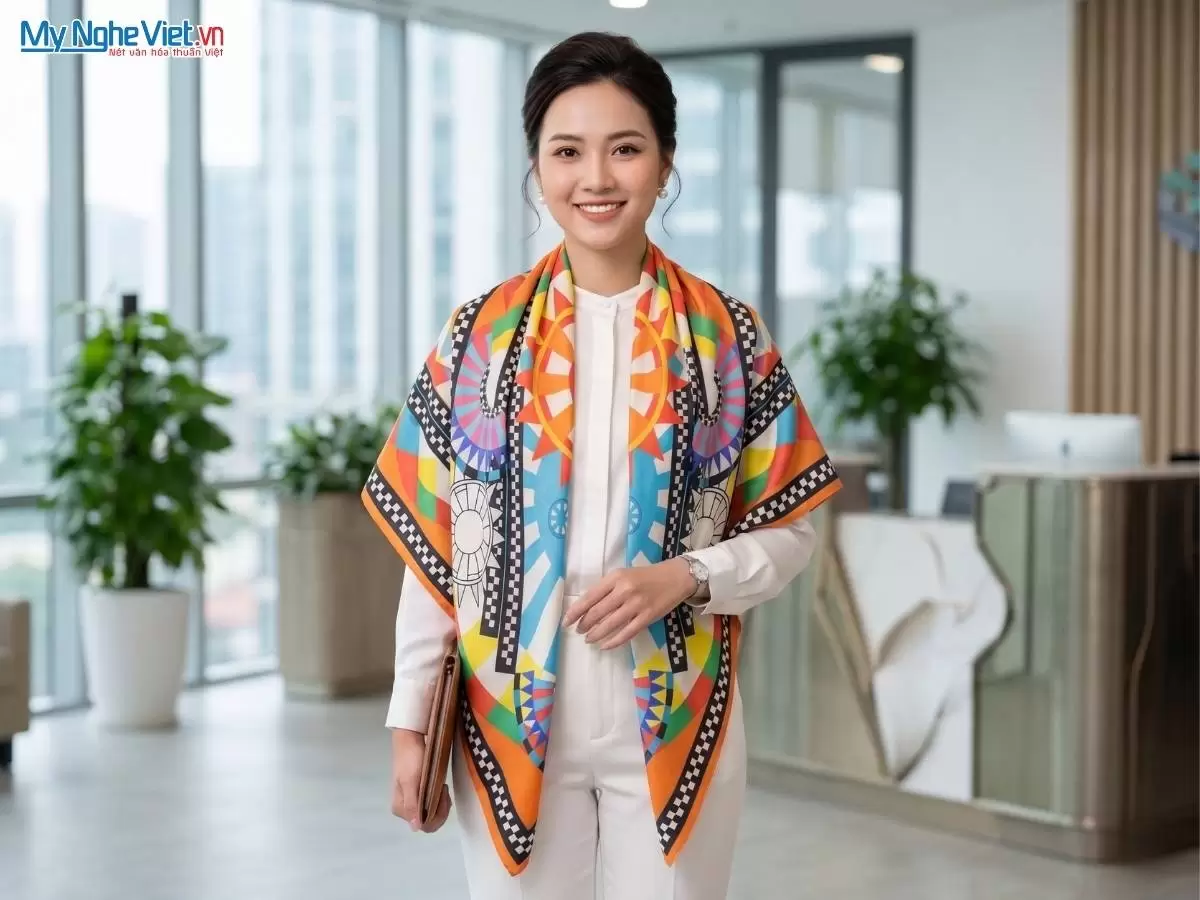 Khăn lụa tơ tằm in họa tiết nghệ thuật