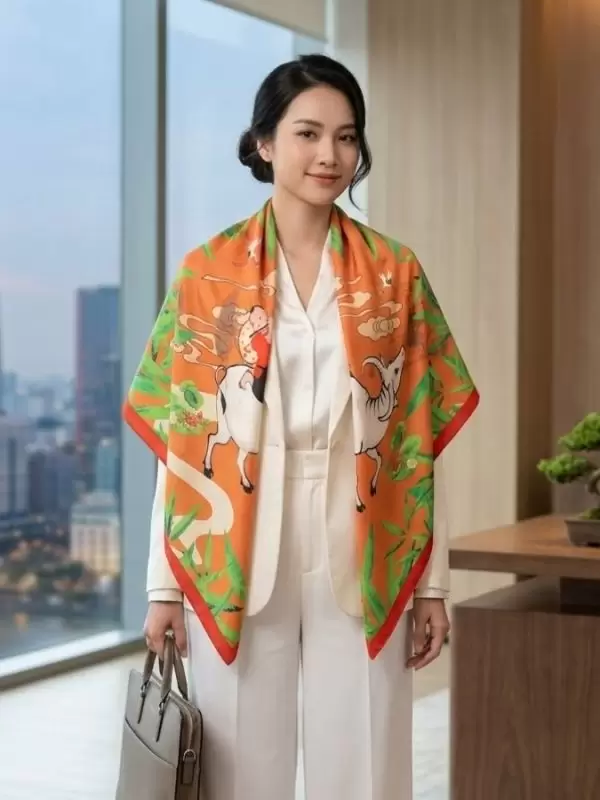 Khăn lụa tơ tằm in họa tiết nghệ thuật