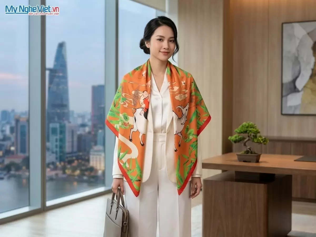 Khăn lụa tơ tằm in họa tiết nghệ thuật