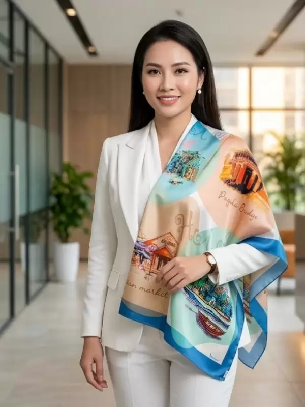 Khăn lụa tơ tằm in họa tiết nghệ thuật