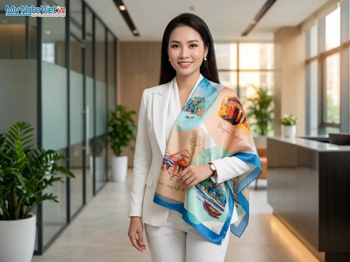 Khăn lụa tơ tằm in họa tiết nghệ thuật