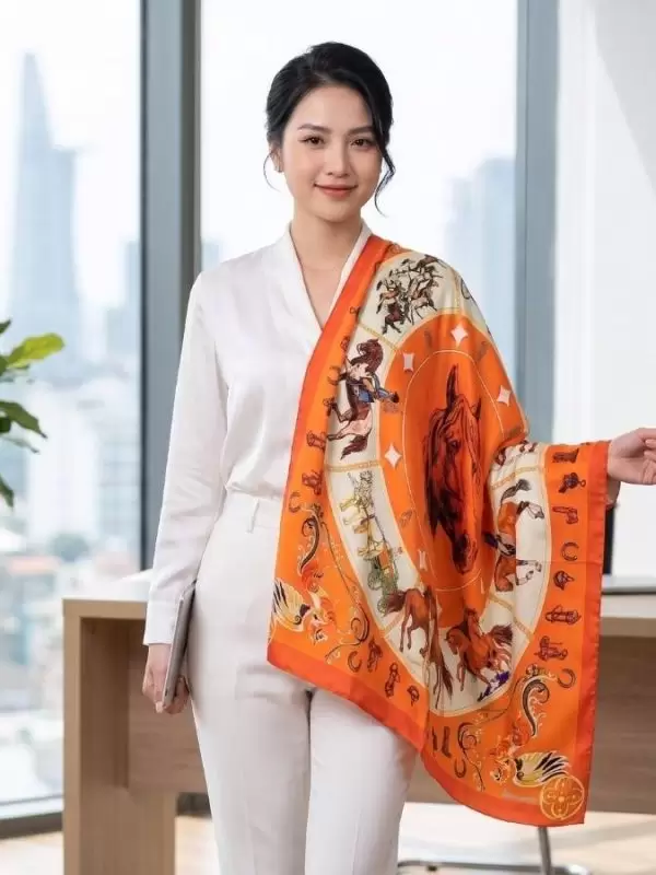 Khăn lụa tơ tằm in họa tiết nghệ thuật