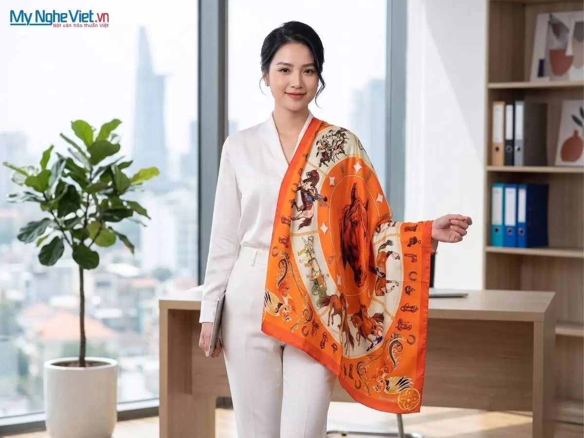 Khăn lụa tơ tằm in họa tiết nghệ thuật