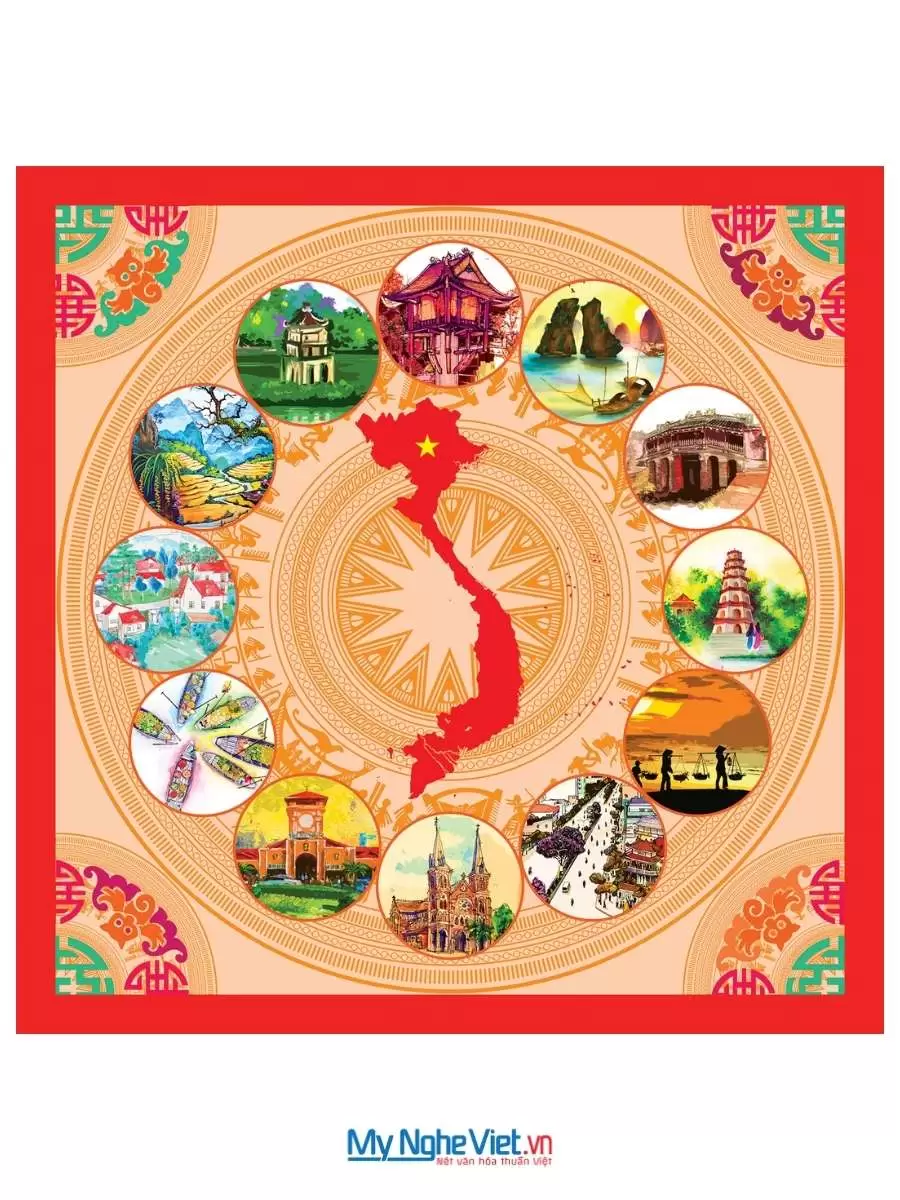 Khăn lụa tơ tằm in họa tiết nghệ thuật cao cấp