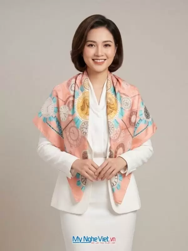 Khăn lụa tơ tằm in họa tiết nghệ thuật cao cấp