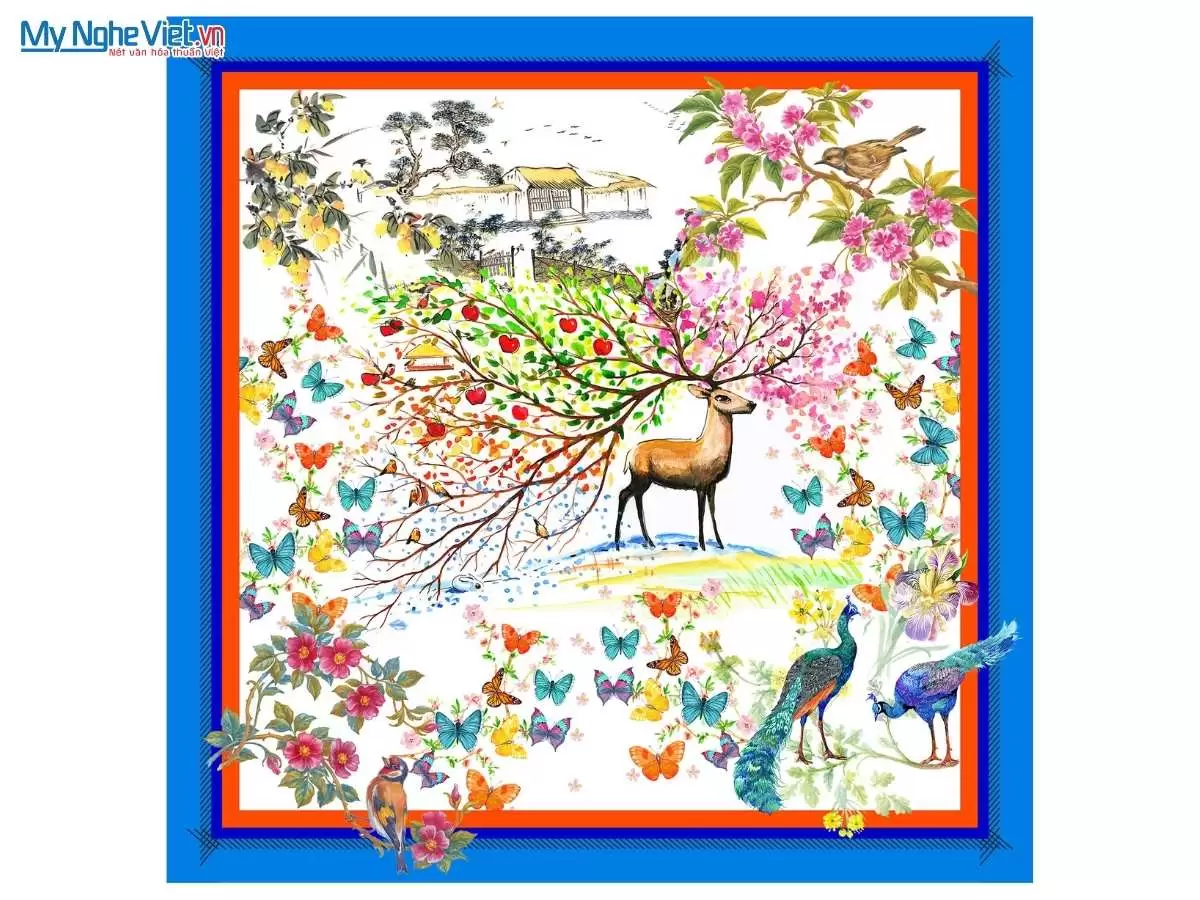 Khăn lụa tơ tằm in họa tiết nghệ thuật