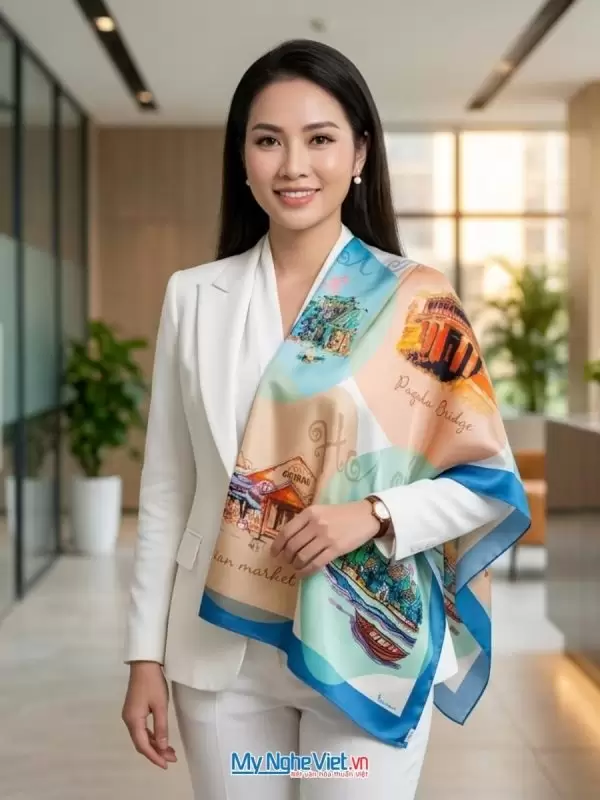 Khăn lụa tơ tằm in họa tiết nghệ thuật cao cấp