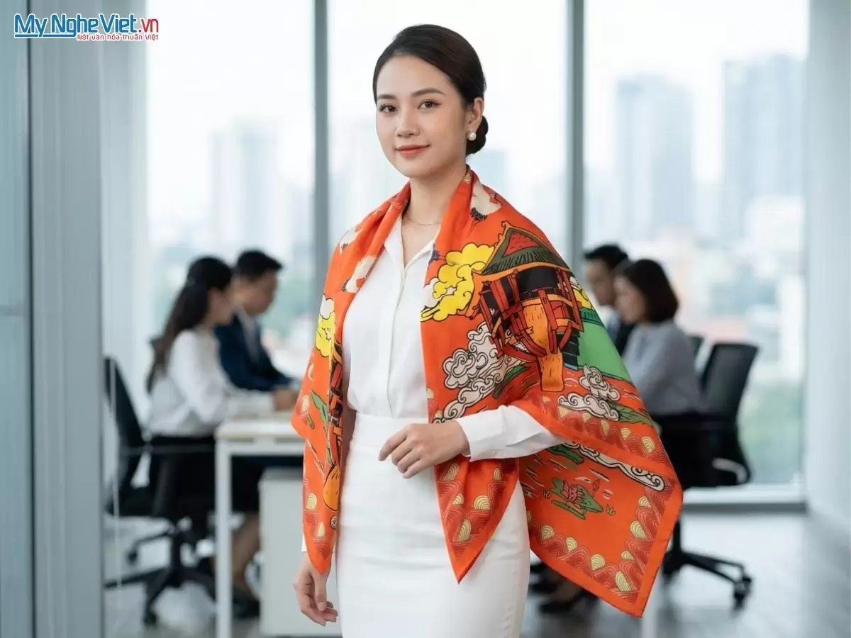 Khăn lụa tơ tằm in họa tiết nghệ thuật