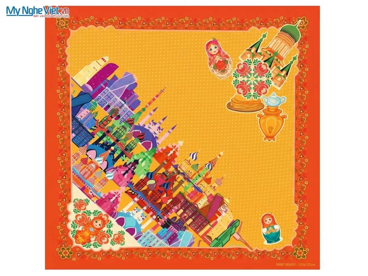 Khăn lụa tơ tằm in họa tiết nghệ thuật