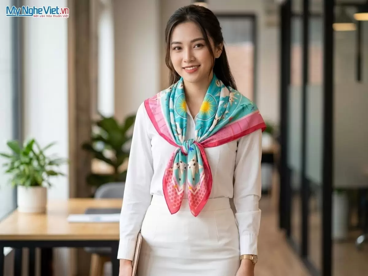 Khăn lụa tơ tằm in họa tiết nghệ thuật