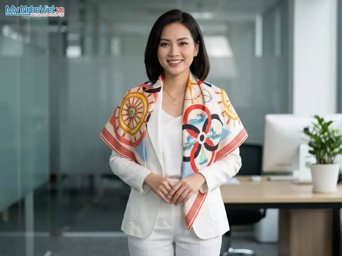 Khăn lụa tơ tằm in họa tiết nghệ thuật