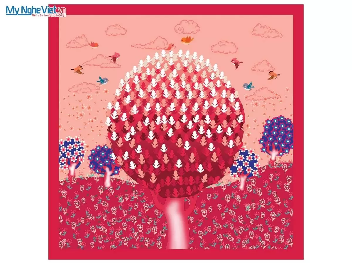 Khăn lụa tơ tằm in họa tiết nghệ thuật