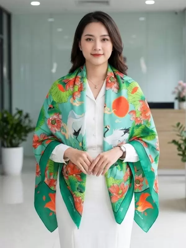 Khăn lụa tơ tằm in họa tiết nghệ thuật