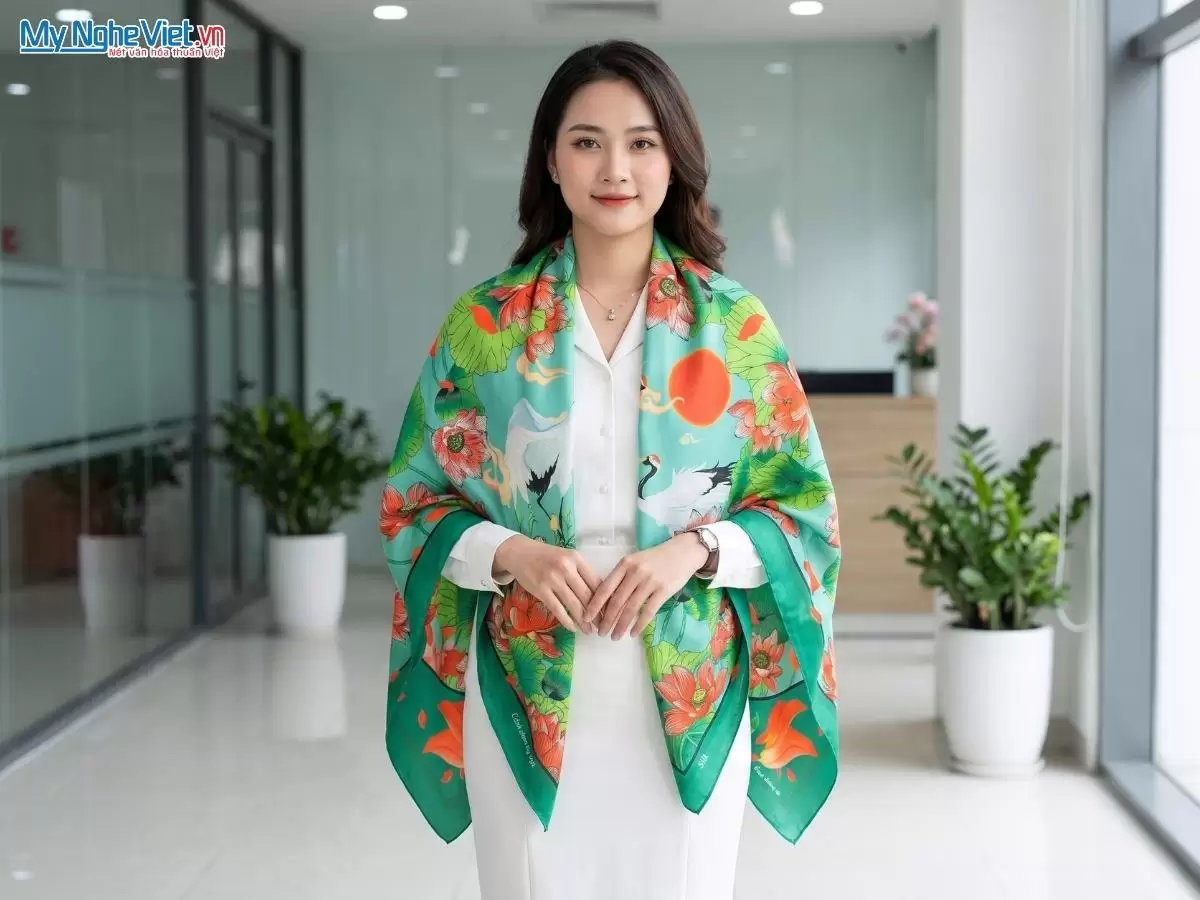 Khăn lụa tơ tằm in họa tiết nghệ thuật