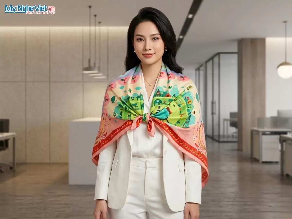 Khăn lụa tơ tằm in họa tiết nghệ thuật