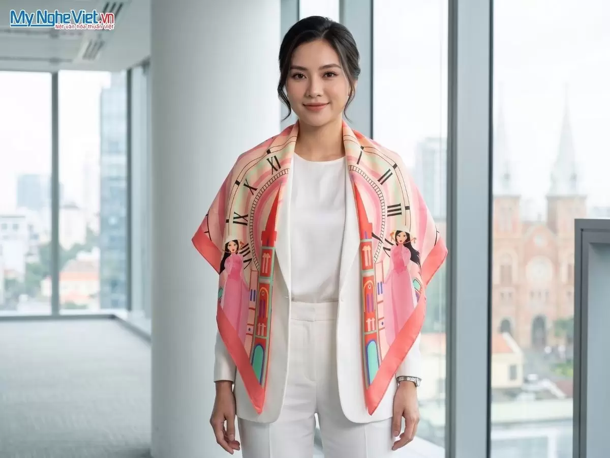 Khăn lụa tơ tằm in họa tiết nghệ thuật