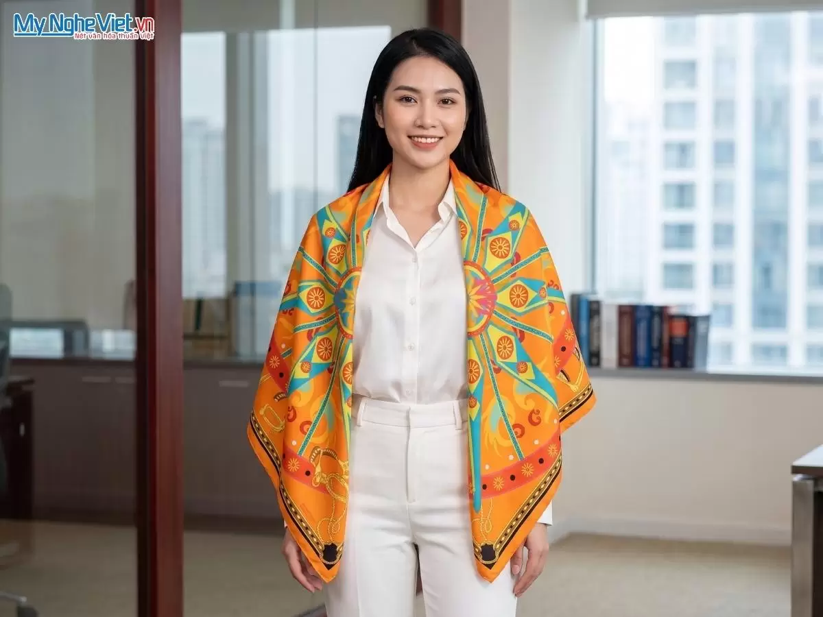 Khăn lụa tơ tằm in họa tiết nghệ thuật