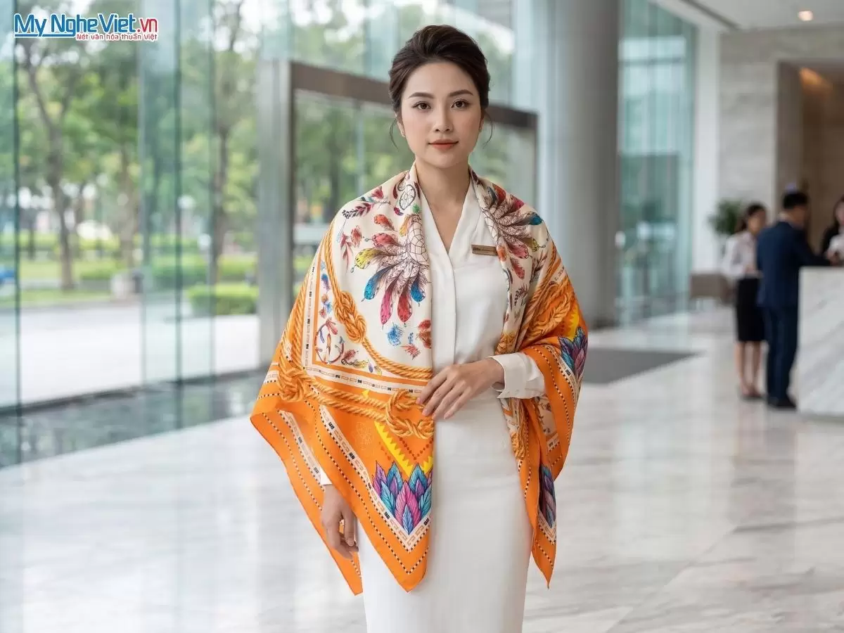 Khăn lụa tơ tằm in họa tiết nghệ thuật