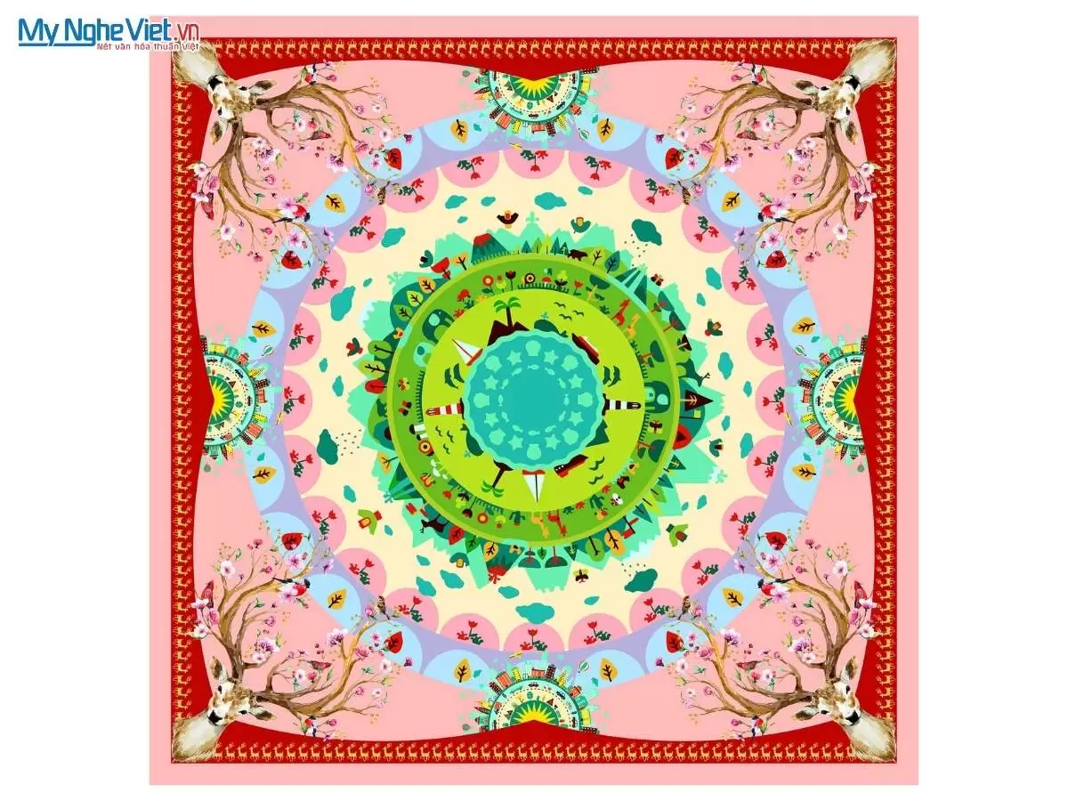 Khăn lụa tơ tằm in họa tiết nghệ thuật