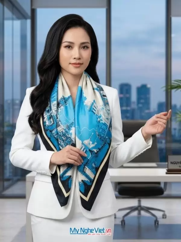 Khăn lụa tơ tằm in họa tiết nghệ thuật cao cấp