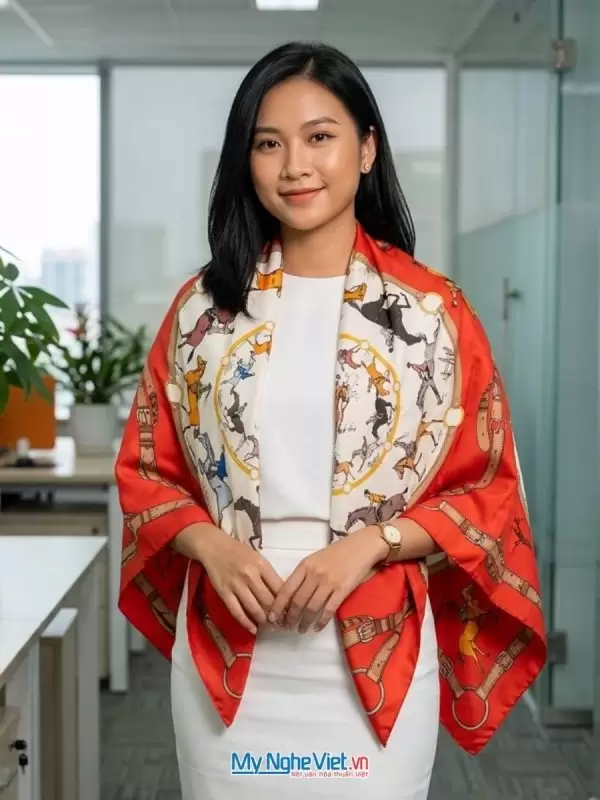 Khăn lụa tơ tằm in họa tiết nghệ thuật cao cấp