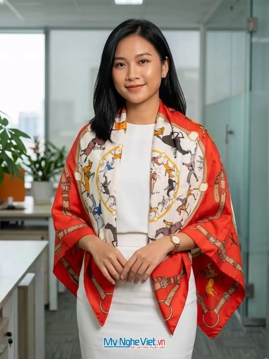 Khăn lụa tơ tằm in họa tiết nghệ thuật cao cấp