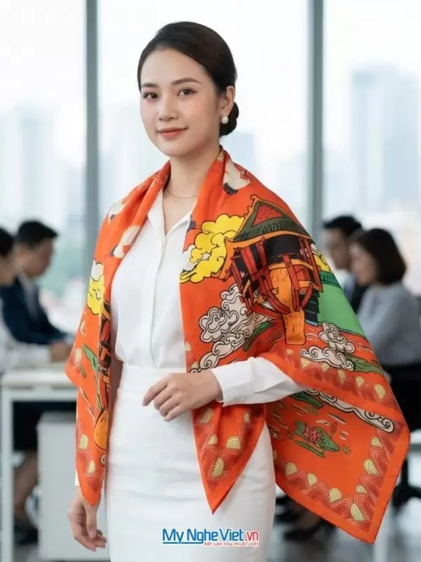 Khăn lụa tơ tằm in họa tiết nghệ thuật cao cấp