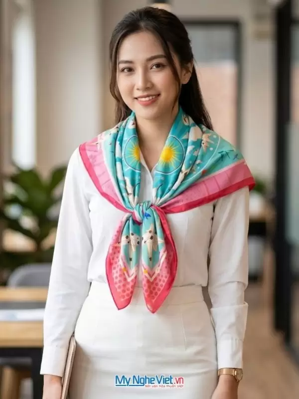 Khăn lụa tơ tằm in họa tiết nghệ thuật cao cấp