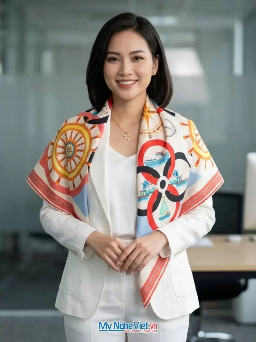 Khăn lụa tơ tằm in họa tiết nghệ thuật cao cấp