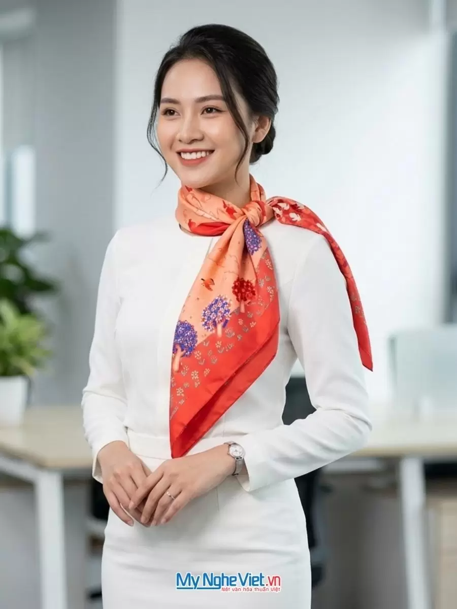 Khăn lụa tơ tằm in họa tiết nghệ thuật cao cấp