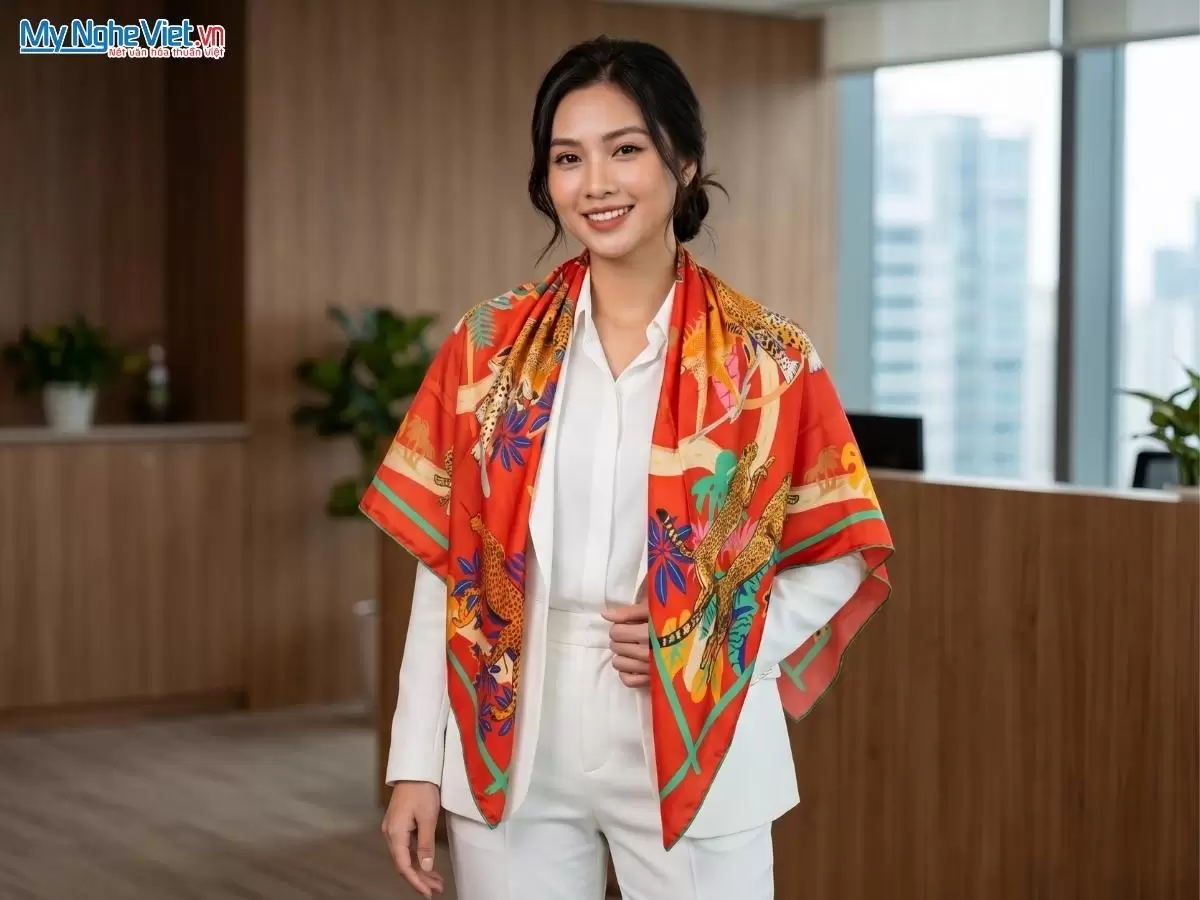 Khăn lụa tơ tằm in họa tiết nghệ thuật