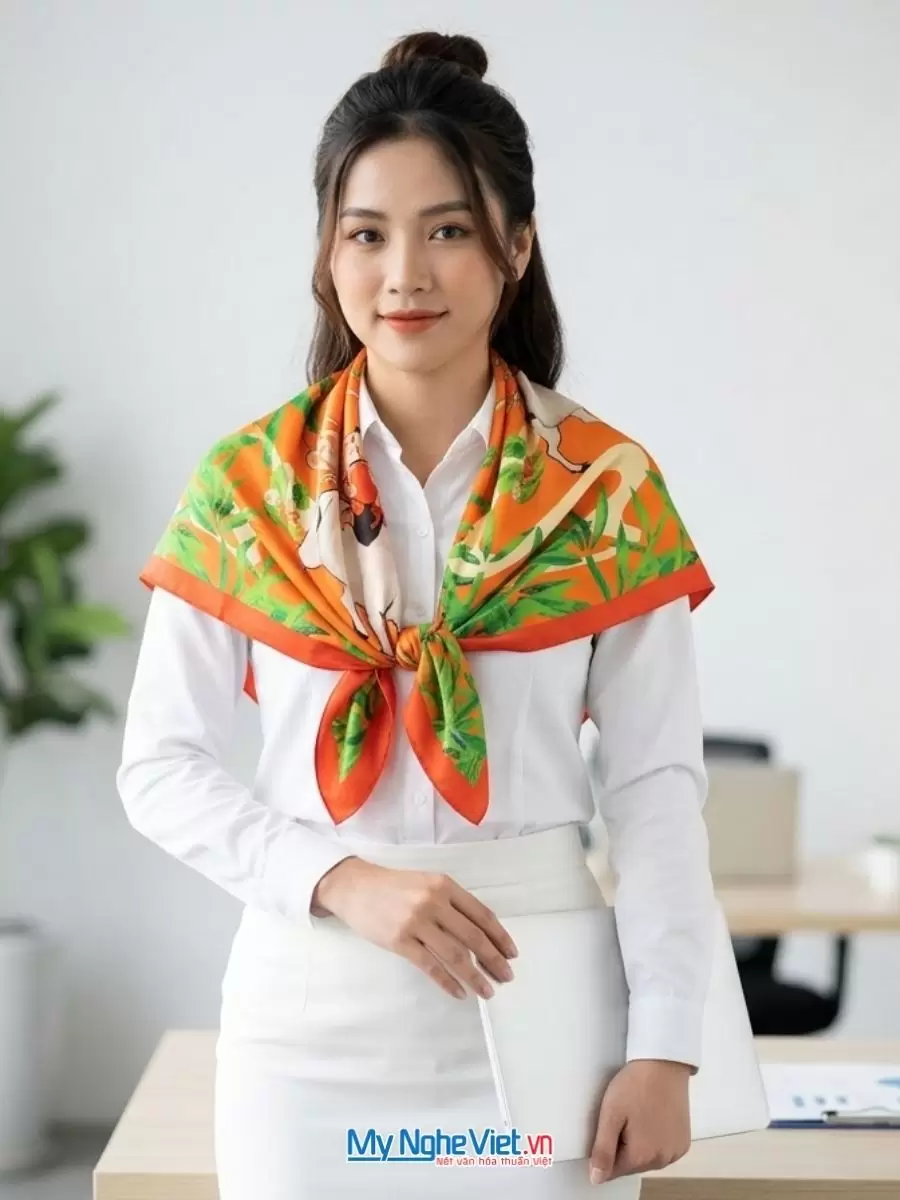 Khăn lụa tơ tằm in họa tiết nghệ thuật cao cấp