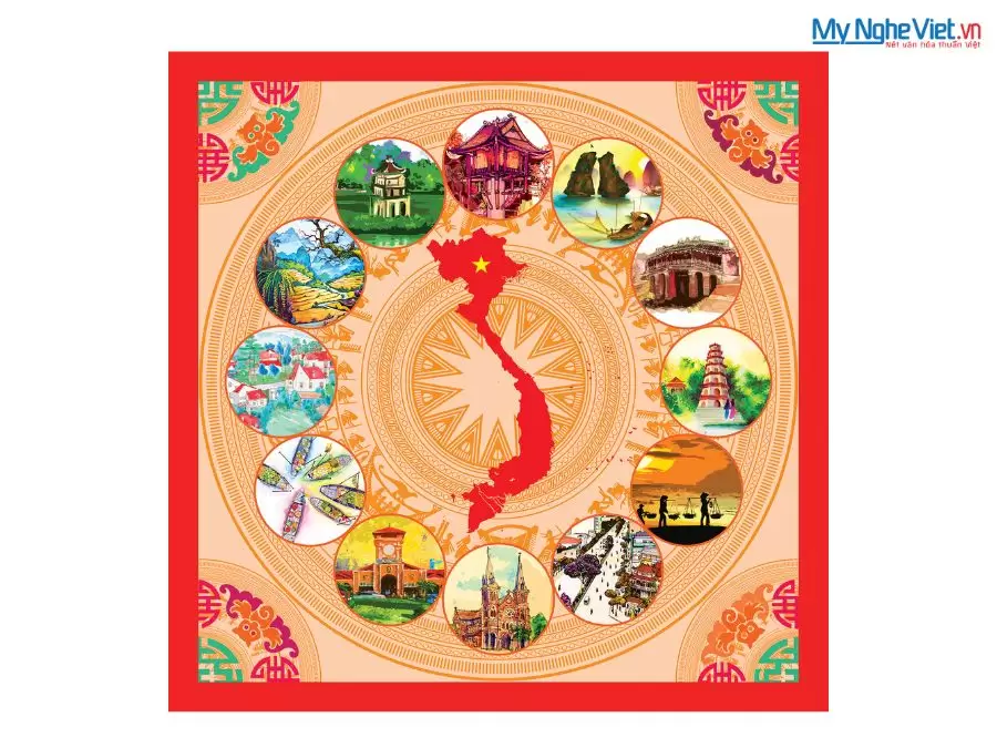 Khăn lụa tơ tằm in họa tiết nghệ thuật cao cấp