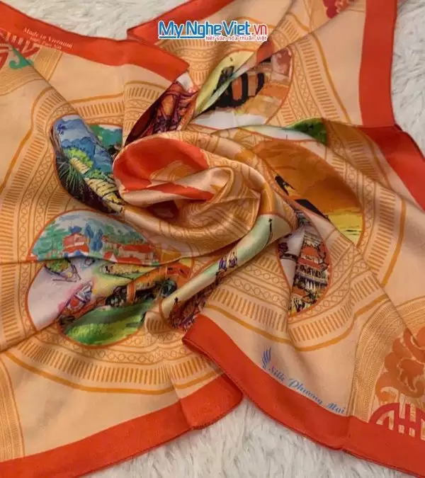 Khăn lụa tơ tằm in họa tiết nghệ thuật cao cấp