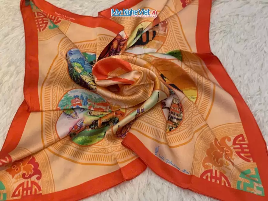 Khăn lụa tơ tằm in họa tiết nghệ thuật cao cấp